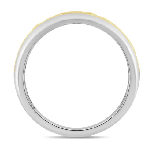 Men's Two-Tone Diamond Ring With Chain Link Design In Sterling Silver & 10K Yellow Gold (1/10 Ct. Tw.)