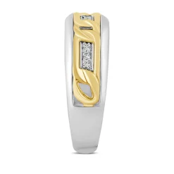 Men's Two-Tone Diamond Ring With Chain Link Design In Sterling Silver & 10K Yellow Gold (1/10 Ct. Tw.)