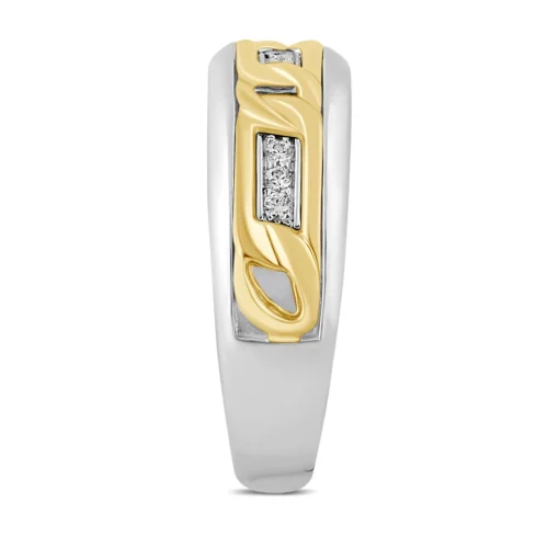 Men's Two-Tone Diamond Ring With Chain Link Design In Sterling Silver & 10K Yellow Gold (1/10 Ct. Tw.)