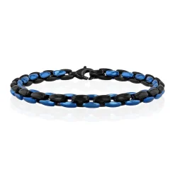 Men's Two-Tone Link Bracelet In Black & Blue Ion-Plated Stainless Steel