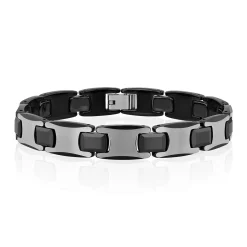 Men's Two-Tone Link Bracelet In Black Ion-Plated Stainless Steel & Tungsten