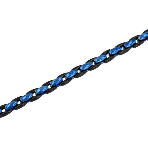 Men's Two-Tone Link Bracelet In Black & Blue Ion-Plated Stainless Steel
