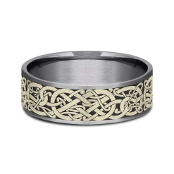 Men's Viking Knot Tantalum Band With 14K Yellow Gold, 7.5Mm