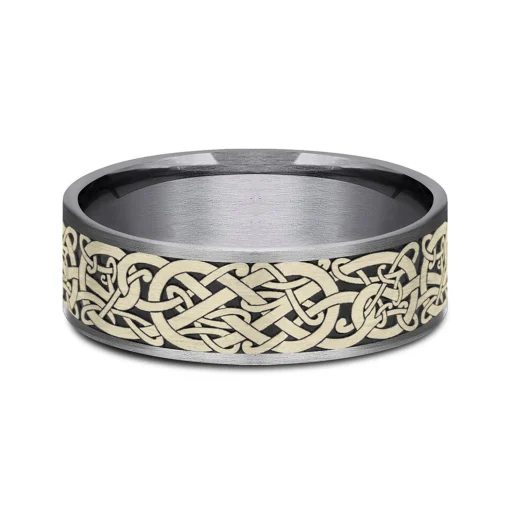 Men's Viking Knot Tantalum Band With 14K Yellow Gold, 7.5Mm