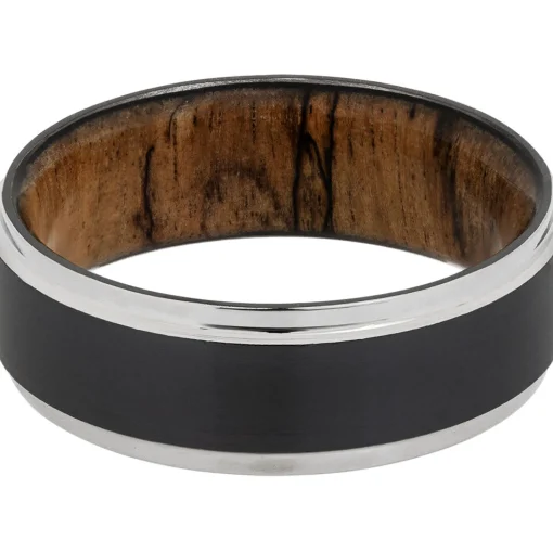 Men's Wedding Band In Wood & Black Zirconium, 8Mm