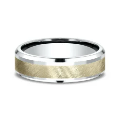 Men's Wedding Band With 10K Yellow Gold Accent In 10K White Gold, 6Mm