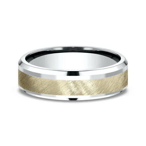 Men's Wedding Band With 10K Yellow Gold Accent In 10K White Gold, 6Mm