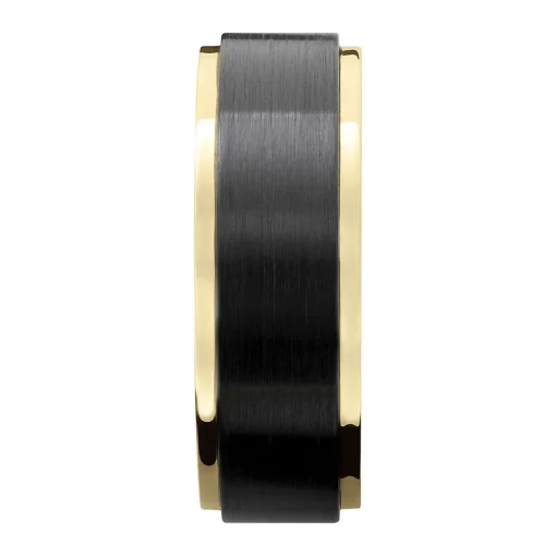 Men's Wedding Band With 14K Yellow Gold In Black Zirconium, 8Mm
