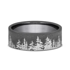 Men's Wedding Band With Tree Pattern In Black Tantalum, 8Mm