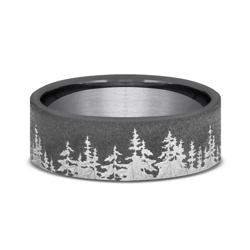 Men's Wedding Band With Tree Pattern In Black Tantalum, 8Mm