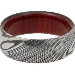 Men's Wedding Band With Wood Sleeve In Damascus Steel, 8Mm