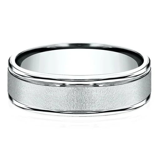 Men's Wirebrush Band In 10K White Gold, 6Mm