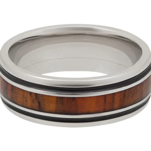 Men's Wood Inlay Wedding Band With Black Cerakote In Cobalt, 8Mm