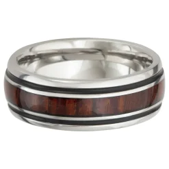 Men's Wood Inlay Wedding Band With Black Cerakote In Cobalt, 8Mm