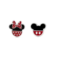 Mickey & Minnie Mouse Stud Earrings In Sterling Silver