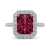 Moissanite & Lab Created Ruby Halo Ring In 14K White Gold (1/2 Ct. Tw.)