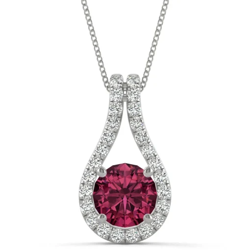 Moissanite & Lab Created Ruby Drop Pendant In 14K White Gold
