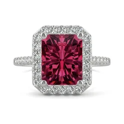 Moissanite & Lab Created Ruby Halo Ring In 14K White Gold (1/2 Ct. Tw.)