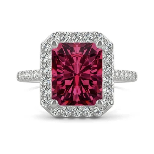 Moissanite & Lab Created Ruby Halo Ring In 14K White Gold (1/2 Ct. Tw.)
