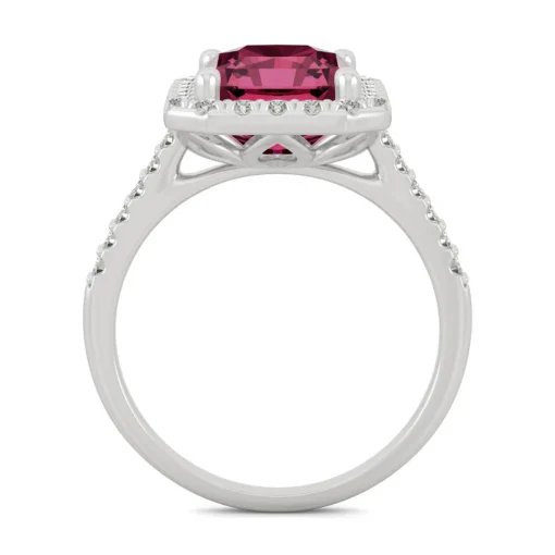 Moissanite & Lab Created Ruby Halo Ring In 14K White Gold (1/2 Ct. Tw.)