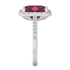 Moissanite & Lab Created Ruby Halo Ring In 14K White Gold (1/2 Ct. Tw.)