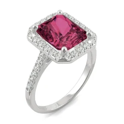 Moissanite & Lab Created Ruby Halo Ring In 14K White Gold (1/2 Ct. Tw.)