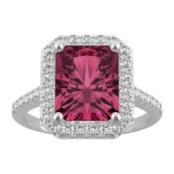 Moissanite & Lab Created Ruby Halo Ring In 14K White Gold (1/2 Ct. Tw.)