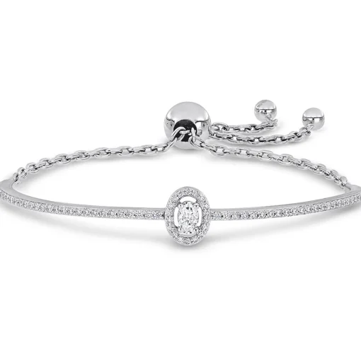 Moissanite Bolo Bracelet With Oval Stone In Sterling Silver (3/4 Ct. Tw.)