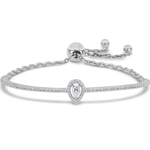 Moissanite Bolo Bracelet With Pear-Shaped Stone In Sterling Silver (3/4 Ct. Tw.)