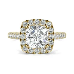 Moissanite Cushion-Cut Halo Ring In 14K Yellow Gold (2 5/8 Ct. Tw.)