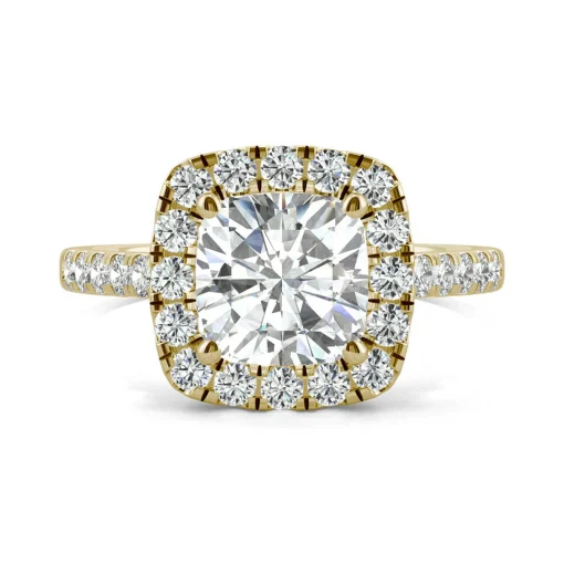 Moissanite Cushion-Cut Halo Ring In 14K Yellow Gold (2 5/8 Ct. Tw.)