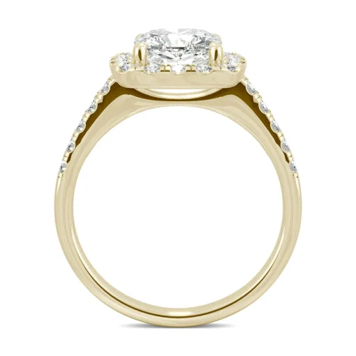 Moissanite Cushion-Cut Halo Ring In 14K Yellow Gold (2 5/8 Ct. Tw.)