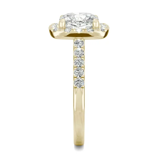 Moissanite Cushion-Cut Halo Ring In 14K Yellow Gold (2 5/8 Ct. Tw.)