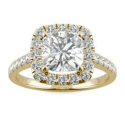 Moissanite Cushion-Cut Halo Ring In 14K Yellow Gold (2 5/8 Ct. Tw.)