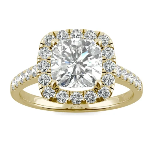 Moissanite Cushion-Cut Halo Ring In 14K Yellow Gold (2 5/8 Ct. Tw.)