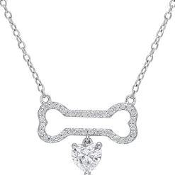 Moissanite Dog Bone Pendant Necklace In Sterling Silver