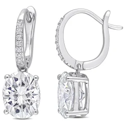 Moissanite Drop Earrings With Oval Stones In Sterling Silver (6 1/10 Ct. Tw.)