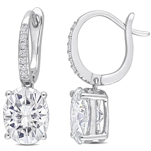 Moissanite Drop Earrings With Oval Stones In Sterling Silver (6 1/10 Ct. Tw.)