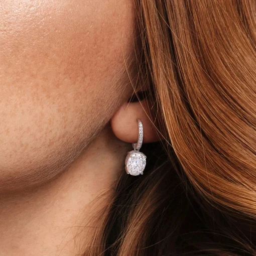 Moissanite Drop Earrings With Oval Stones In Sterling Silver (6 1/10 Ct. Tw.)