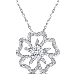 Moissanite Flower Necklace In Sterling Silver (1 1/10 Ct. Tw.)