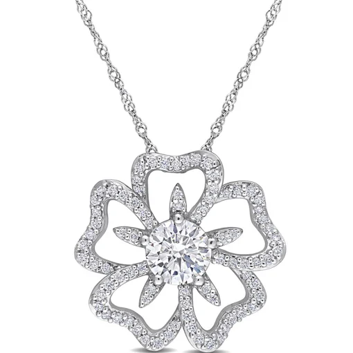 Moissanite Flower Necklace In Sterling Silver (1 1/10 Ct. Tw.)
