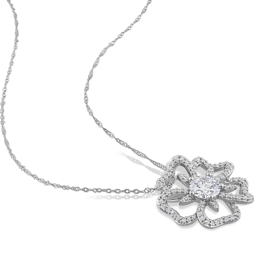 Moissanite Flower Necklace In Sterling Silver (1 1/10 Ct. Tw.)