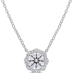 Moissanite Halo Necklace In Sterling Silver (1 1/2 Ct. Tw.)