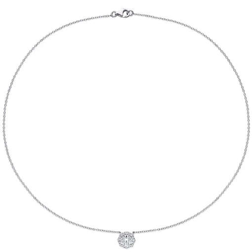 Moissanite Halo Necklace In Sterling Silver (1 1/2 Ct. Tw.)