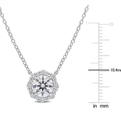 Moissanite Halo Necklace In Sterling Silver (1 1/2 Ct. Tw.)
