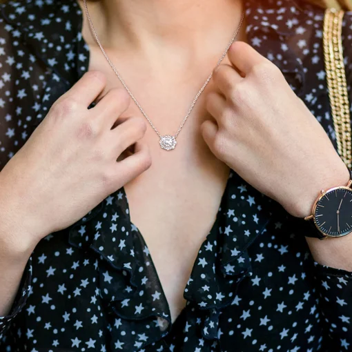 Moissanite Halo Necklace In Sterling Silver (1 1/2 Ct. Tw.)