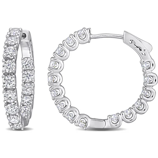 Moissanite Hoop Earrings With U Prongs In Sterling Silver (3 Ct. Tw.)