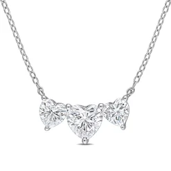 Moissanite Necklace With Three Heart-Shaped Stones In Sterling Silver (2 Ct. Tw.)
