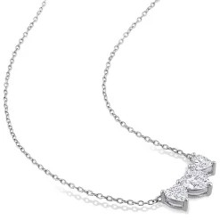Moissanite Necklace With Three Heart-Shaped Stones In Sterling Silver (2 Ct. Tw.)