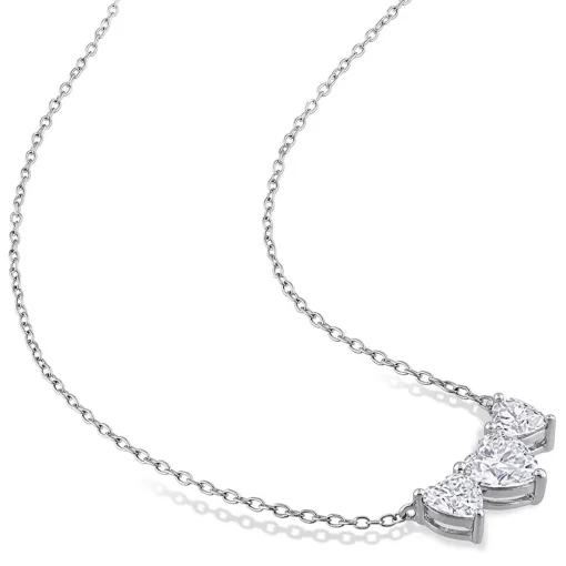 Moissanite Necklace With Three Heart-Shaped Stones In Sterling Silver (2 Ct. Tw.)